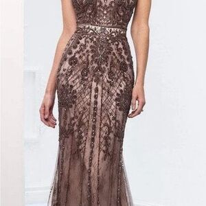 Elegant Brown Evening /Mother of the Bride Gown by Ivonne D for Mon Cheri sz 4